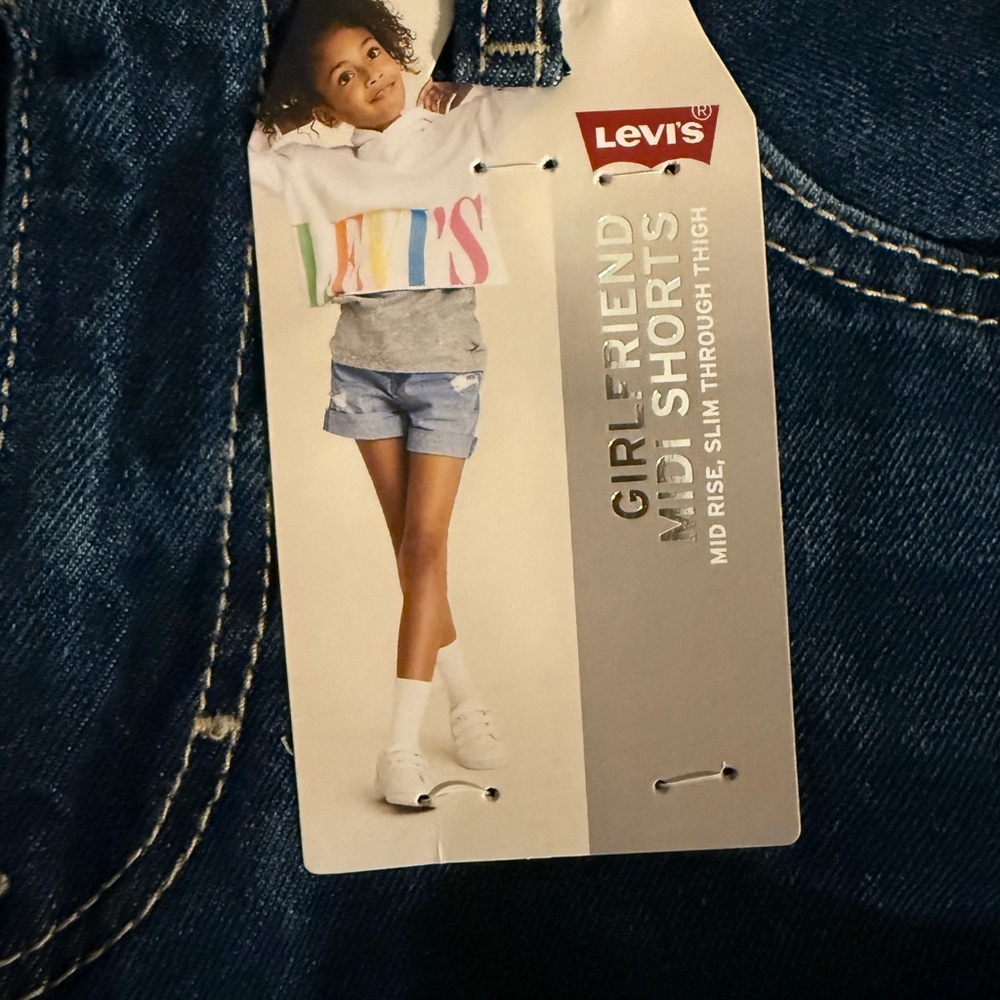 Levi's Girls Blue Denim Midrise Girlfriend Midi Shorts